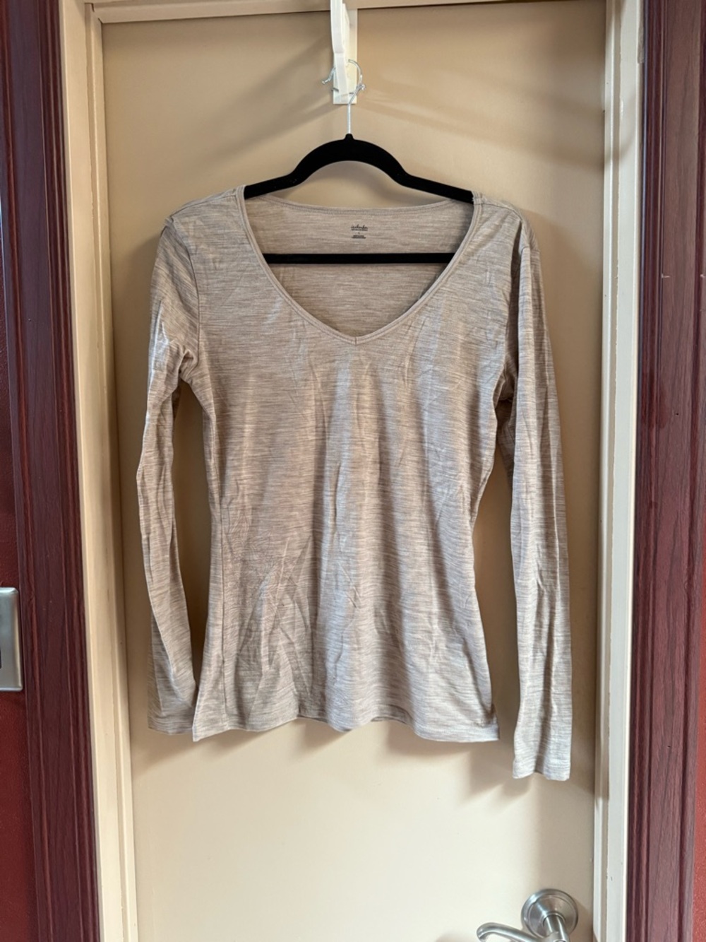 Icebreaker Women's Long-Sleeve V-Neck Tee in Light Beige Heather